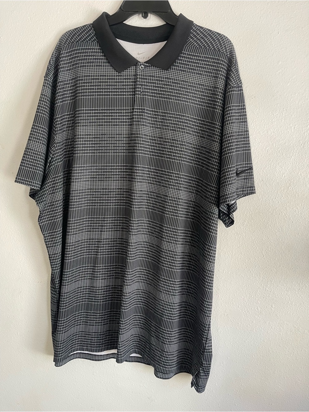 Nike Men’s Black Polo with Gray Grid Print